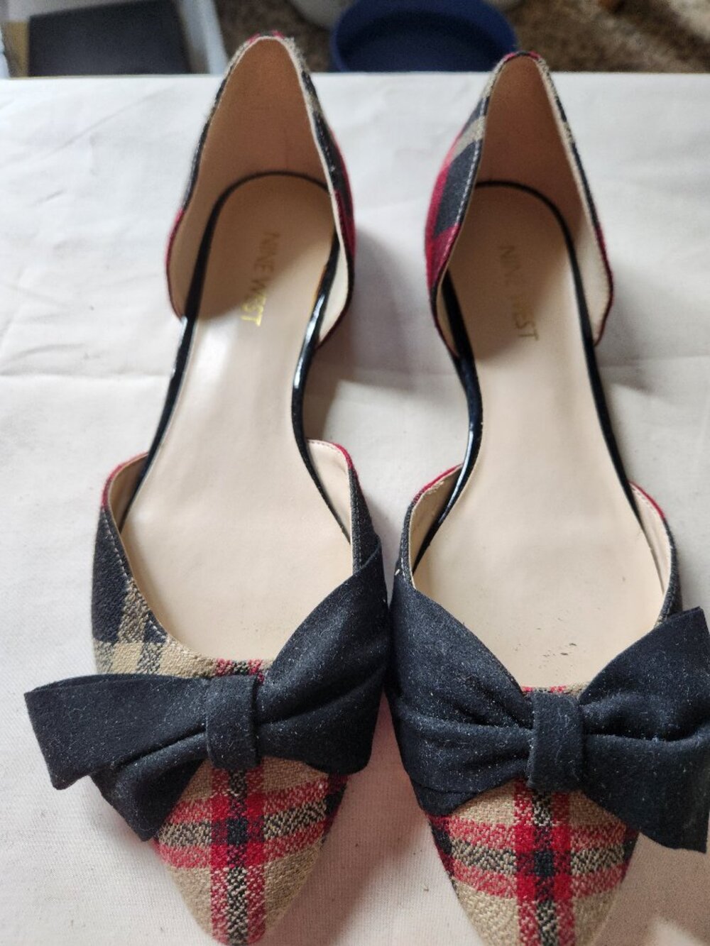 Nine West Stefany Plaid Bow Flats Womens 7M